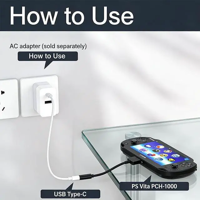 Alt view image 4 of 6 - USB C Female Charging Adapter for PS Vita 1000, PS Vita 1000 Charger Cable Adapter, Charging Only,Compatible with USB Type C Charging Cables(No Data Transfer Capability)