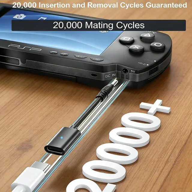 Alt view image 4 of 6 - USB-C to DC Barrel Charger Adapter for PSP 1000 2000 3000, Extended Barrel Tip Supports Charging with Protective Case On, Compatible with USB-A to C & USB-C to C Charging Cables