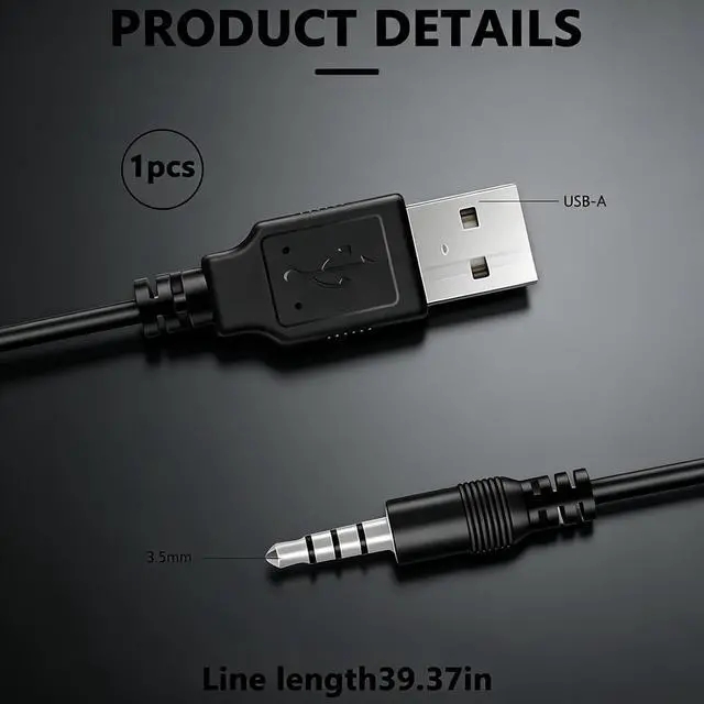 Alt view image 2 of 7 - 3.5mm USBCharging Audio Cable 3.3FT,AUX Audio Jack toUSB Male Charging CableAdapter,Compatible withHeadphones,Speakers,VoiceRecorders,MP3 Players,and Other Devices with a3.5mm Port