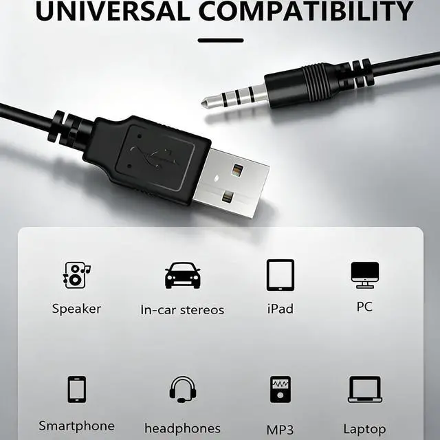 Alt view image 3 of 7 - 3.5mm USBCharging Audio Cable 3.3FT,AUX Audio Jack toUSB Male Charging CableAdapter,Compatible withHeadphones,Speakers,VoiceRecorders,MP3 Players,and Other Devices with a3.5mm Port