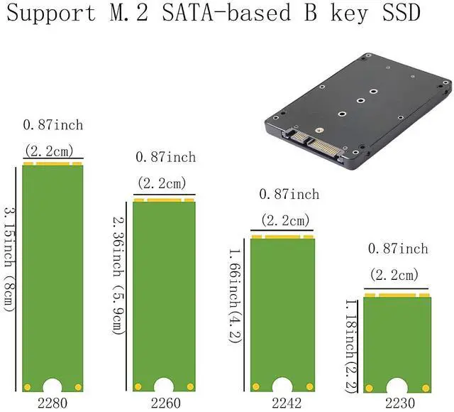 Alt view image 4 of 4 - M.2 to 2.5 inch SATA Enclosure Adapter,M.2 (NGFF) SSD to SATA III Hard Drive Enclosure,B and M Key SATA Converter to SATA 3.0 Card,Support 2230 2242 2260 2280 Hard Drive with 7mm Case