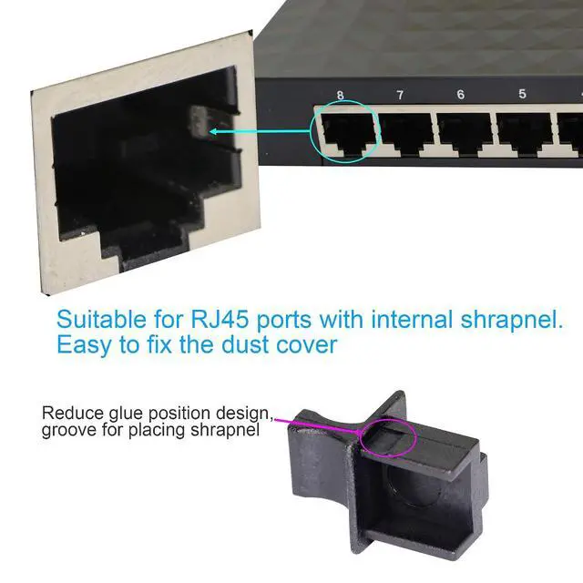 Alt view image 4 of 6 - 50PCS RJ45 Anti Dust Cover Cap Protector Protects Ethernet Hub Port by FENGQLONG (Black-Large)