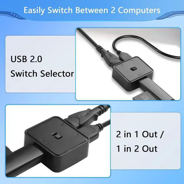 Alt view image 3 of 7 - 2PCS USB 2.0 Switch 1 in 2 Out,Bi-Directional USB Switch 2 Computers Share 1 Device for Printer,Scanner,Keyboard