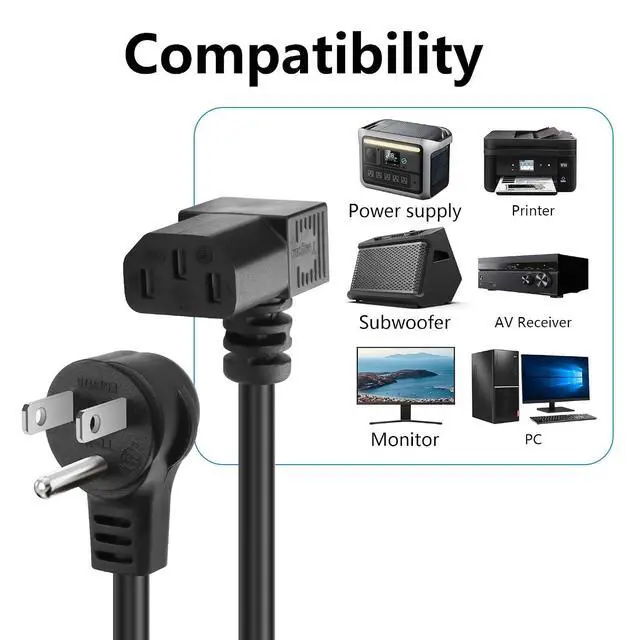 Alt view image 2 of 7 - 3.9FT 18AWG NEMA 5-15P to Down Angle IEC 320 C13 Computer Power Cord,10A/250V, 3 Prong AC Power Cord Cable for TV, Computer, Printer, Radio, Monitor, Laptop and More