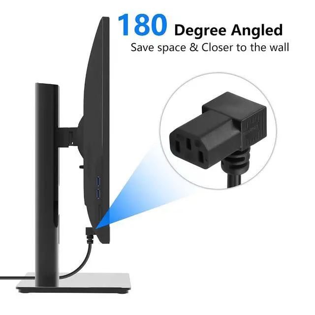 Alt view image 4 of 7 - 3.9FT 18AWG NEMA 5-15P to Down Angle IEC 320 C13 Computer Power Cord,10A/250V, 3 Prong AC Power Cord Cable for TV, Computer, Printer, Radio, Monitor, Laptop and More