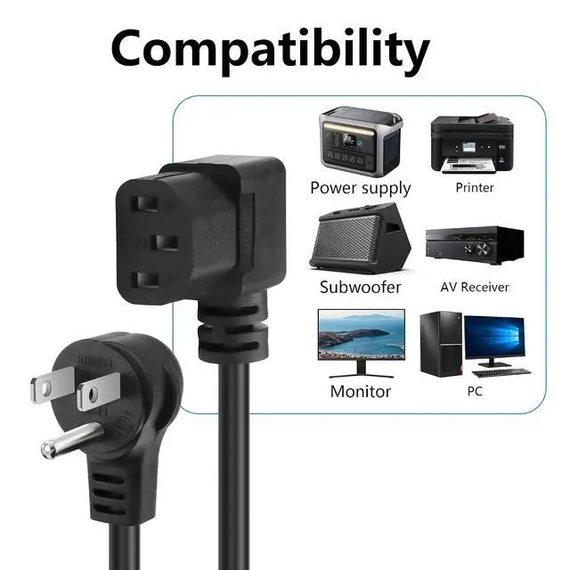 Alt view image 2 of 7 - 3.9FT 18AWG NEMA 5-15P to Left Angle IEC 320 C13 Computer Power Cord,10A/250V, 3 Prong AC Power Cord Cable for TV, Computer, Printer, Radio, Monitor, Laptop and More