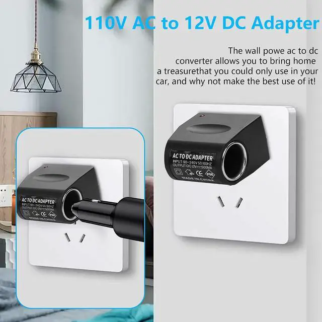 Alt view image 2 of 7 - AC to DC Converter 12V 6W Car Cigarette Lighter Socket, 110V AC to 12V DC Adapter, AC/DC Power Adapter - 1Pack