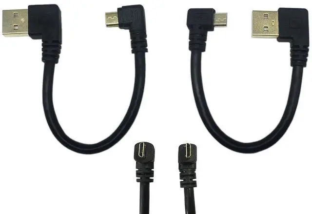 Main image of 15cm 6inch Micro USB Short Cable Combo Gold Plated Left & Right Angle Micro USB 5 Pin Male to USB 2.0 Type A Left Angle Male Data Sync and Charge Cable (2-Pack)
