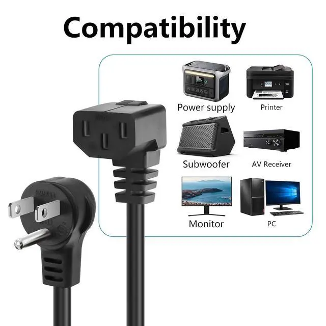 Alt view image 2 of 7 - 3.9FT 18AWG NEMA 5-15P to Up Angle IEC 320 C13 Computer Power Cord,10A/250V, 3 Prong AC Power Cord Cable for TV, Computer, Printer, Radio, Monitor, Laptop and More