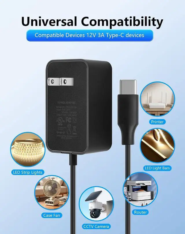 Alt view image 4 of 7 - 12V 3A AC to Type C Adapter Power Cord AC 100-240V to USB C 12V Transformer for Car Jump Starter Power Supply- 4.92 FT