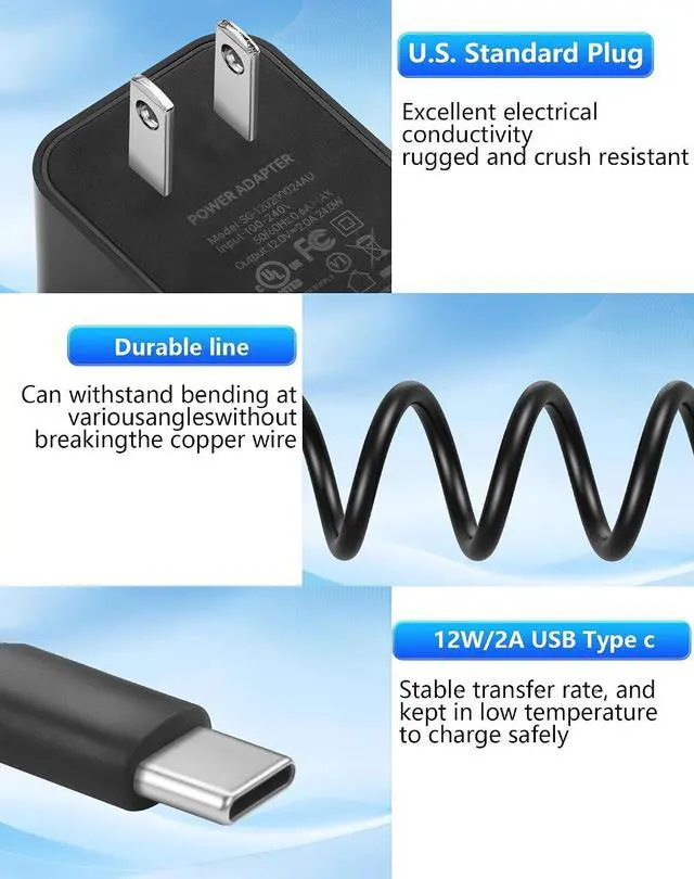 Alt view image 7 of 7 - 12V 2A AC to Type C Adapter Power Cord AC 100-240V to USB C 12V Transformer for Car Jump Starter Power Supply- 4.92 FT