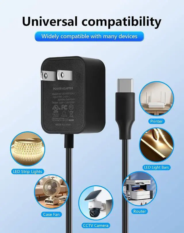 Alt view image 4 of 7 - 12V 1A AC to Type C Adapter Power Cord AC 100-240V to USB C 12V Transformer for Car Jump Starter Power Supply- 4.92 FT
