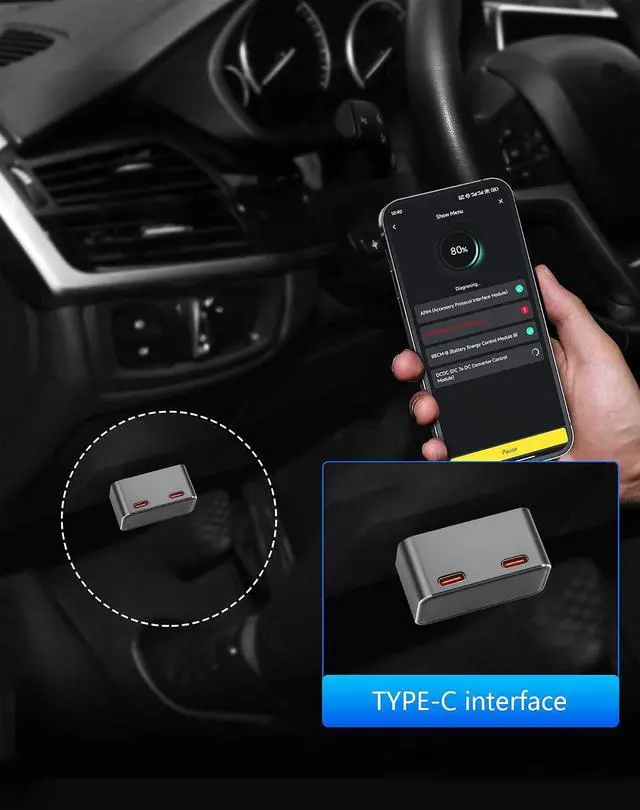 Alt view image 3 of 7 - OBD USB Power Adapter, 1224V OBD2 Male to Dual TypeC Female Ports, PD 30W USB-C for Mobile Phones, Dash Camera GPS, Tablets, Radar Detector, DVR