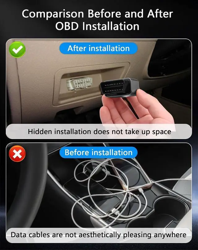 Alt view image 4 of 7 - OBD USB Power Adapter, 1224V OBD2 Male to Dual TypeC Female Ports, PD 30W USB-C for Mobile Phones, Dash Camera GPS, Tablets, Radar Detector, DVR
