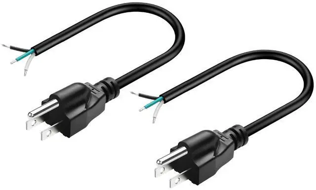 Main image of 2Pack 18 Gauge 3 Prong Heavy Duty Replacement Power Supply Cord Cable 13A 110V 115V 120V Pigtail, NEMA 5-15P Male Plug to 3 Prong Open Pigtail Wire 18AWG - 2PCS