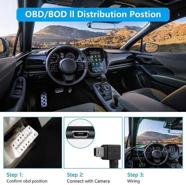 Alt view image 3 of 7 - OBD Power Cable for Dash Camera, OBD to Mini USB OBD Adapter Hardwire Charger Cable 24 Hours Surveillance/Acc Mode with Low Voltage Protection 12-24V to 5V 3A (11.5FT) (Left Angle mini USB)