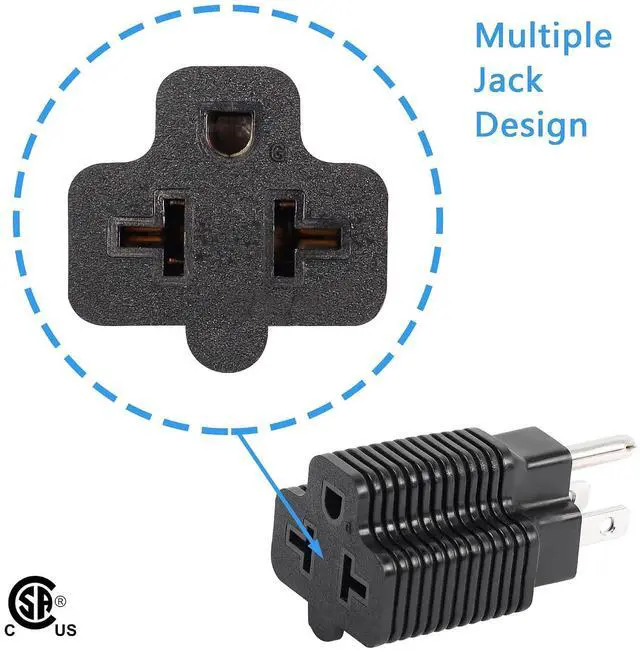 Alt view image 2 of 6 - 4 in 1 15 Amp to 20 Amp Plug Adapter, NEMA 5-15P to 5-15R Adapter,5-15P to 5-20R,5-15P to 6-15R,5-15P to 6-20R T-Blade Female Power Adapter(2-Pack)