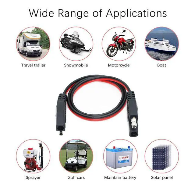 Alt view image 7 of 7 - 3ft 14AWG SAE to SAE 2 Pin Quick Disconnect Power Automotive Extension Cable for Solar Panels Battrey