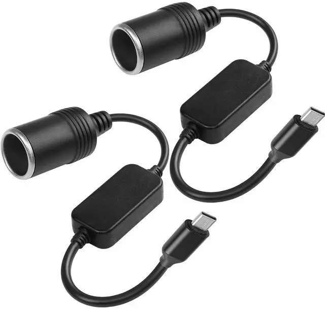Main image of 1ft USB C Male to 12V 8W Cigarette Lighter Socket Adapter Power Cable for Dash Cam, GPS, Car Led Light Strips - 2PCS