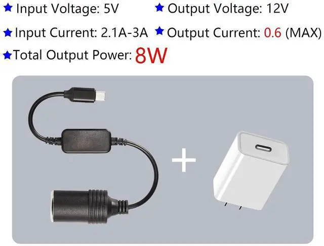 Alt view image 5 of 7 - 1ft USB C Male to 12V 8W Cigarette Lighter Socket Adapter Power Cable for Dash Cam, GPS, Car Led Light Strips - 2PCS