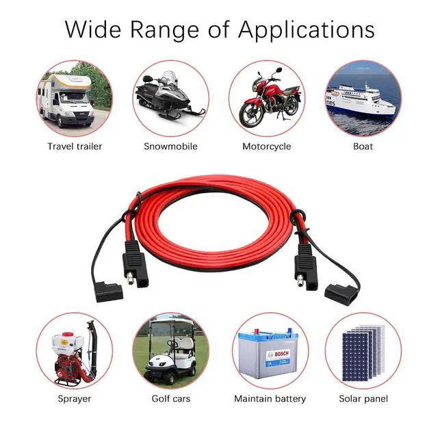 Alt view image 7 of 7 - 6.5FT 14AWG SAE to SAE 2 Pin Quick Disconnect Power Automotive Extension Cable with Cap for Solar Panels Battrey (Black&Red,2m)