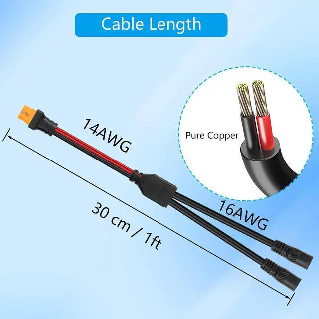 Alt view image 5 of 5 - 12AWG XT60I to DC Y Splitter Power Cable XT-60I Female to Dual DC5521 Female for Solar PanelPortable,Drones-1FT