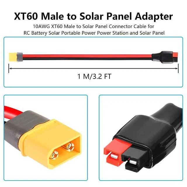Alt view image 5 of 7 - XT60 Male to Solar Panel Adapter,10AWG XT60 Male to Solar Panel Connector Cable for RC Battery Solar Portable Power Power Station and Solar Panel 3.2FT/1M