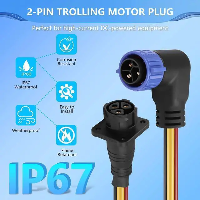 Alt view image 2 of 7 - Trolling Motor Plug Receptacle Set,90 Degrees 3 Pin 8AWG 50Amp Marine Boat DC Power Connector,Waterproof Trolling Motor Quick Connect,12V/24V/36V/48V Male&Female Trolling Motor Connector