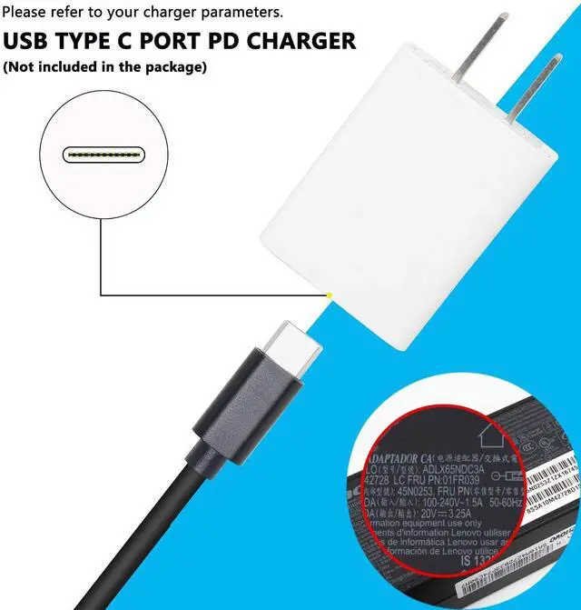 Alt view image 3 of 7 - 15cm 65W PD USB Type C Female Input to Slim Tip Power Charging Cable for Lenovo Thinkpad E440 E450 E550 E560 T430 T440 T440S Lenovo Yoga 13 Yoga 11S(Square s)