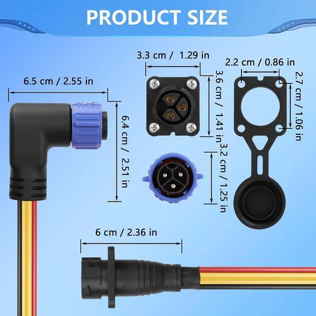 Alt view image 7 of 7 - Trolling Motor Plug Receptacle Set,90 Degrees 3 Pin 8AWG 50Amp Marine Boat DC Power Connector,Waterproof Trolling Motor Quick Connect,12V/24V/36V/48V Male&Female Trolling Motor Connector