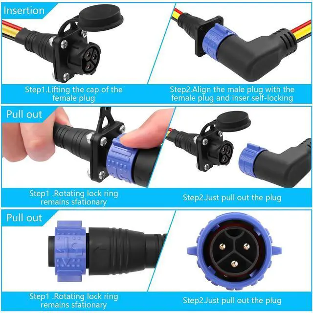 Alt view image 4 of 7 - Trolling Motor Plug Receptacle Set,90 Degrees 3 Pin 8AWG 50Amp Marine Boat DC Power Connector,Waterproof Trolling Motor Quick Connect,12V/24V/36V/48V Male&Female Trolling Motor Connector