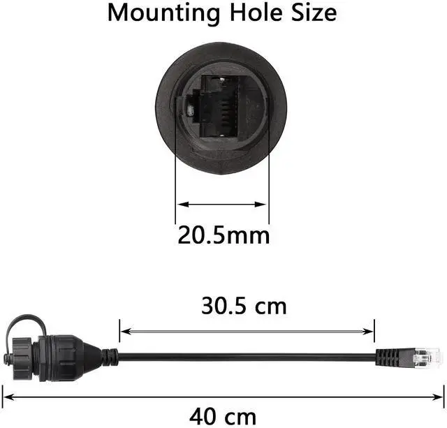 Alt view image 6 of 7 - 1FT Phone Cord RJ11 / RJ12 6P6C Male to Female Panel Mount Waterproof Extension Cable Compatible with Data and Voice