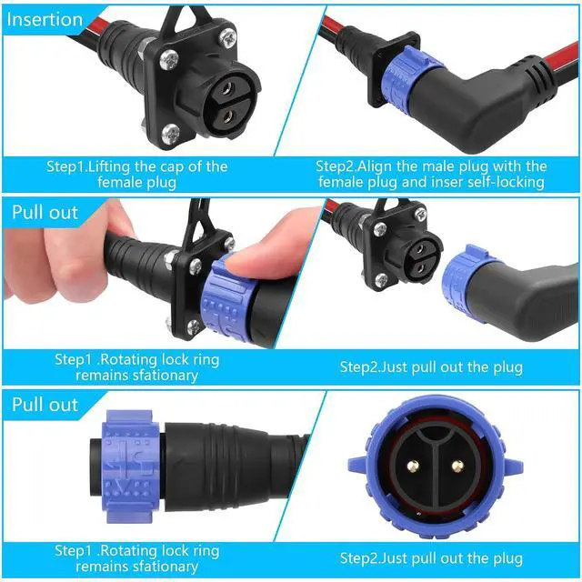 Alt view image 4 of 7 - Trolling Motor Plug Receptacle Set,90 Degrees 2 Pin 8AWG 50Amp Marine Boat DC Power Connector,Waterproof Trolling Motor Quick Connect,12V/24V/36V/48V Male&Female Trolling Motor Connector