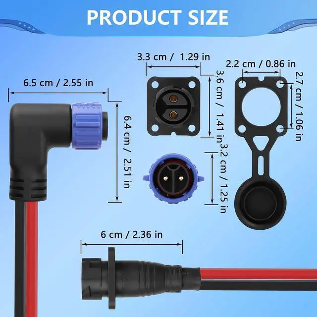Alt view image 7 of 7 - Trolling Motor Plug Receptacle Set,90 Degrees 2 Pin 8AWG 50Amp Marine Boat DC Power Connector,Waterproof Trolling Motor Quick Connect,12V/24V/36V/48V Male&Female Trolling Motor Connector