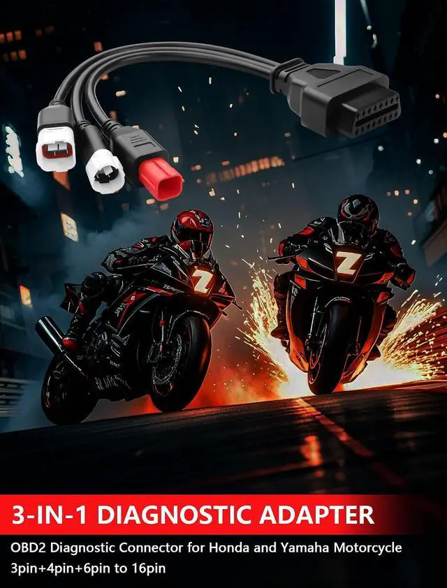 Alt view image 6 of 7 - 3 in 1 OBD2 Diagnostic Adapter,16 pin to 6 pin 4 pin 3 pin OBD2 Cable, 3pin+4pin+6pin to 16pin Diagnostic Connector for Yamaha Kline Euro5 Motorcycle Honda CRF KTM 11.8inch 22AWG