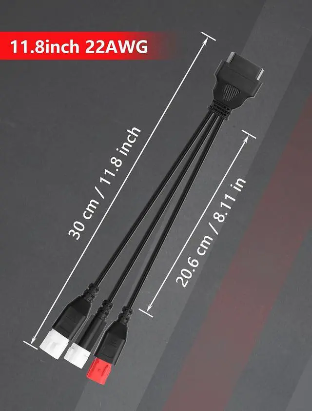 Alt view image 7 of 7 - 3 in 1 OBD2 Diagnostic Adapter,16 pin to 6 pin 4 pin 3 pin OBD2 Cable, 3pin+4pin+6pin to 16pin Diagnostic Connector for Yamaha Kline Euro5 Motorcycle Honda CRF KTM 11.8inch 22AWG