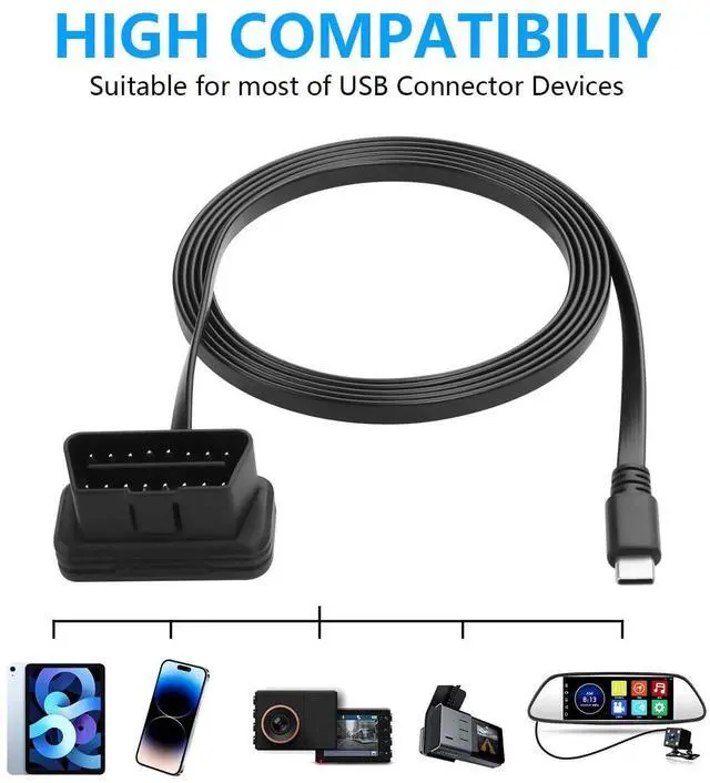 Alt view image 3 of 7 - OBD Power Cable Right Angle OBD2 to Type C Adapter 12V OBD II Male to 12V 3A USB Male Connector for Dash Camera Phone Car GPS DVR More 12V Devices- 1.5M/ 4.92FT
