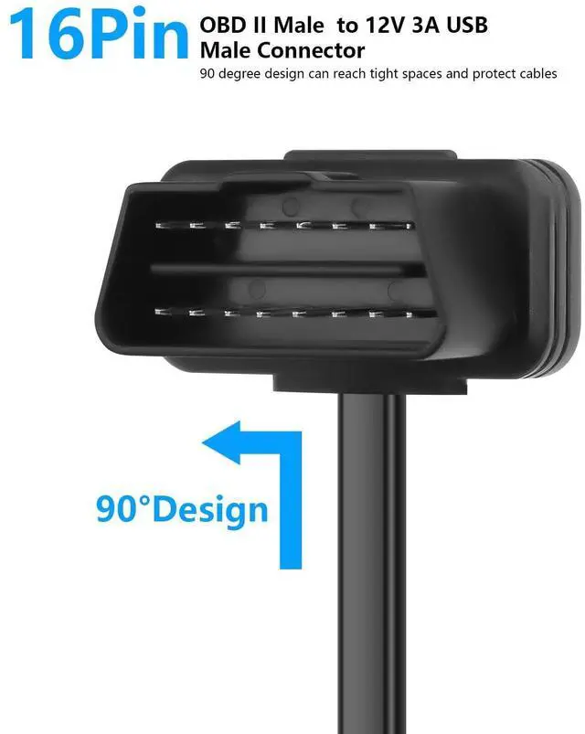Alt view image 4 of 7 - OBD Power Cable Right Angle OBD2 to Type C Adapter 12V OBD II Male to 12V 3A USB Male Connector for Dash Camera Phone Car GPS DVR More 12V Devices- 1.5M/ 4.92FT
