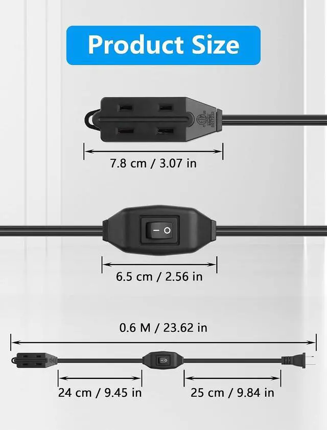 Alt view image 7 of 7 - Extension Cord with Switch On/Off 16AWG 2-Prong Polarized Extension Cord with 3 Outlet 12A/125V for Chargers, Lamp, Power Adapters etc