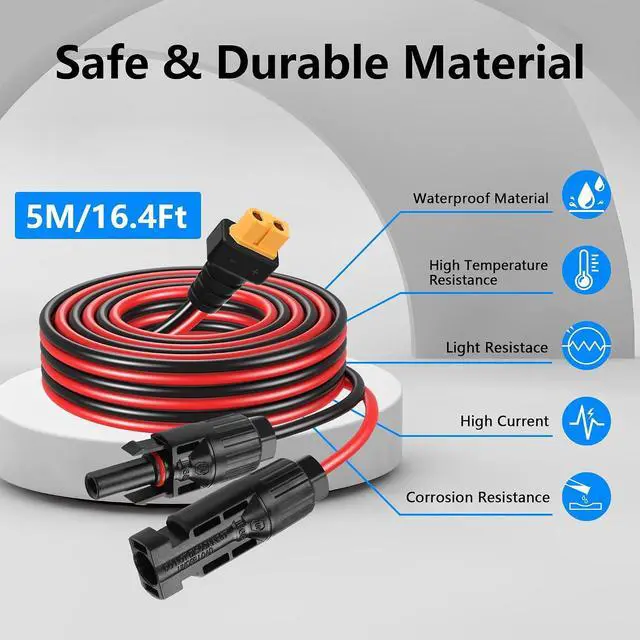 Alt view image 7 of 7 - Solar Panel Connector to XT60 Connector Cable 16.4FT 14AWG Solar Connector to XT60 Female Plug Adapter Cable for RV Folding Solar Panel, Portable Power Station, Solar Generator