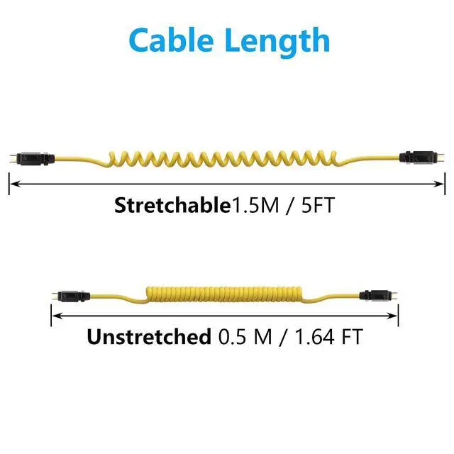 Alt view image 7 of 7 - USB C to USB C Cable 140W 20Gbps 8K 1.64-5FT, Coiled USB C Fast Charging Cable Support PD3.1/PE/QC/PPS and Other Fast Charging Protocols