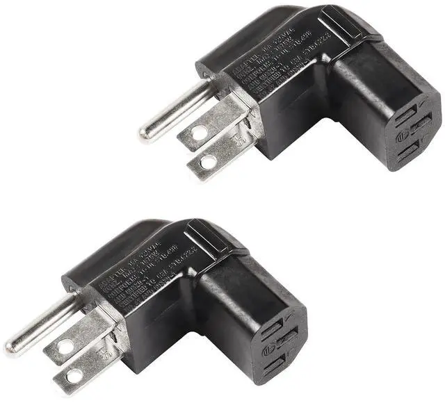 Main image of 90 Degree 3 Prong Power Adapter, Up Angle 3 Prong NEMA 5-15P to IEC 320 C13 Female 16A / 125V Computer Power Adapter(2-Pack)