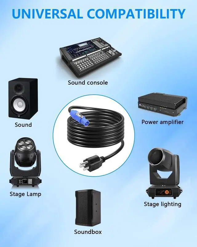 Alt view image 5 of 7 - 3-Prong NEMA 5-15P to PowerCON AC Power Cable 20A 16AWG NEMA 5-15P Male to 3 Pin PowerCon Male Connector for Outdoor Stage Light Series LED Screen - 2M / 6.6FT (2M / 6.6FT)