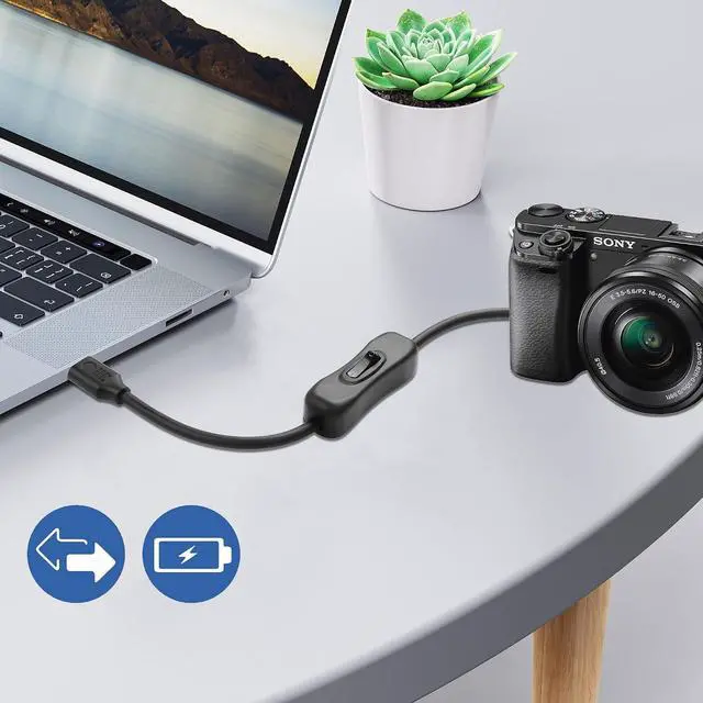 Alt view image 4 of 7 - USB-A to Mini USB Cable with On Off Switch Type A Male to Angle Mini B Cable Data Charging Switch Cord for PC, Laptop, Car Dash Cam, Digital Camera (0.3m-2Pack (Down Angle))