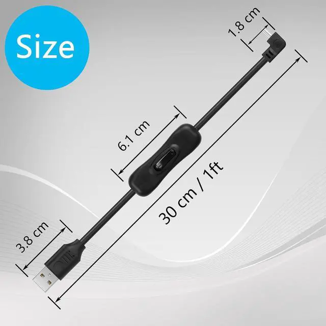 Alt view image 7 of 7 - USB-A to Mini USB Cable with On Off Switch Type A Male to Angle Mini B Cable Data Charging Switch Cord for PC, Laptop, Car Dash Cam, Digital Camera (0.3m-2Pack (Down Angle))