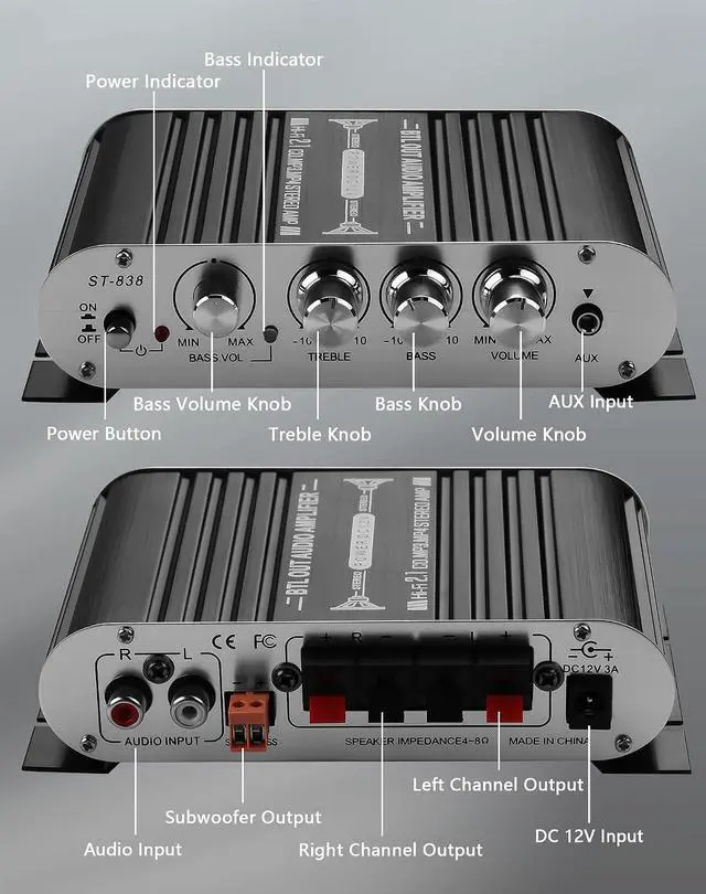 Alt view image 2 of 7 - Mini Stereo Audio Subwoofer Amplifier, 2.1 Channel 20Wx2+40W HiFi AMP Board AUX/RCA Input Home Audio Receiver for Home Theater, Car, Marine DC12V 3A Power Adapter
