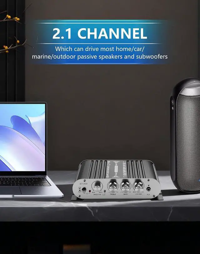 Alt view image 3 of 7 - Mini Stereo Audio Subwoofer Amplifier, 2.1 Channel 20Wx2+40W HiFi AMP Board AUX/RCA Input Home Audio Receiver for Home Theater, Car, Marine DC12V 3A Power Adapter