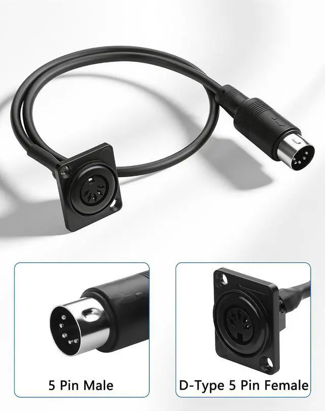 Alt view image 2 of 6 - 5 Pin DIN MIDI Extension Cable, Panel Mount D-Type Female to Male 5-Pin MIDI Audio Adapter for Keyboard, Synthesizer, Pedalboard, Piano & Guitar - 1.64FT