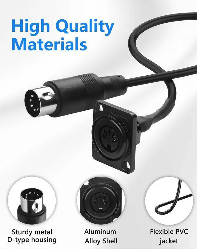 Alt view image 4 of 6 - 5 Pin DIN MIDI Extension Cable, Panel Mount D-Type Female to Male 5-Pin MIDI Audio Adapter for Keyboard, Synthesizer, Pedalboard, Piano & Guitar - 1.64FT