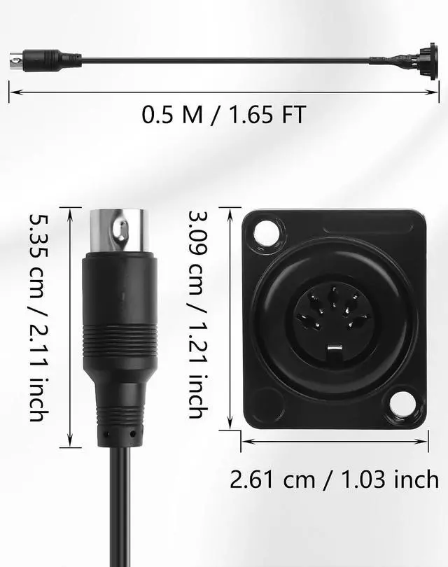 Alt view image 6 of 6 - 5 Pin DIN MIDI Extension Cable, Panel Mount D-Type Female to Male 5-Pin MIDI Audio Adapter for Keyboard, Synthesizer, Pedalboard, Piano & Guitar - 1.64FT